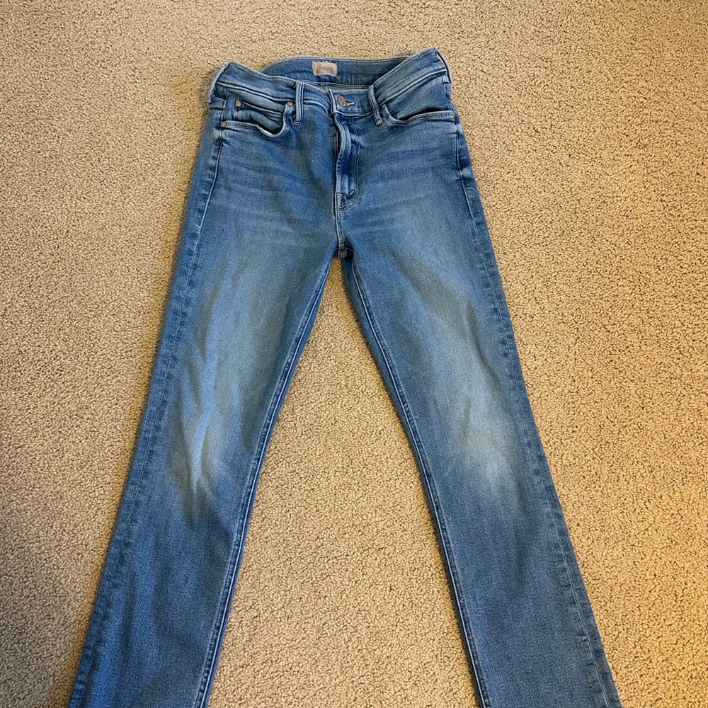 MOTHER Women's Skinny Jeans in Classic Blue Mid Rise Dazzler